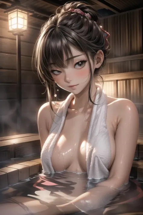 masterpiece, extremely detailed, ultra high res, 8K, 1girl, medium breasts, eyes closed, blush, towel over breasts, (girl in onsen bath:1.3), onsen, sake, steam, (night:1.3), (upper body:1.5), (close-up:1.5), <lora:add_detail:1.5>, <lora:towel_over_breasts...