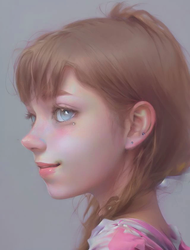 portrait of a teen girl, cute,  beautiful eyes, profile view, looking at viewer, smile
highres, hq, highly detailed, masterpiece, 
 <lyco:YanjunChen:.8>