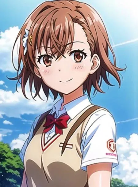 MisakaMikoto-2600:0.7,misaka mikoto, highres,(masterpiece_1.0),(best quality_1.0),short hair,close up,smiling