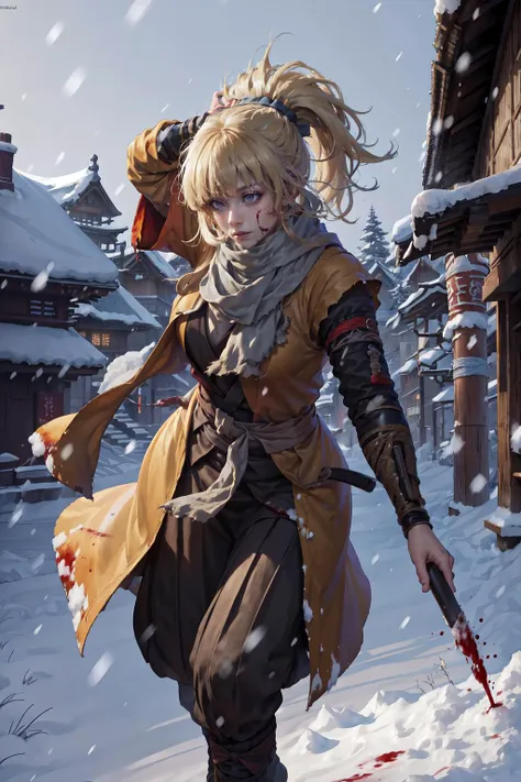 anime girl with a knife in the snow