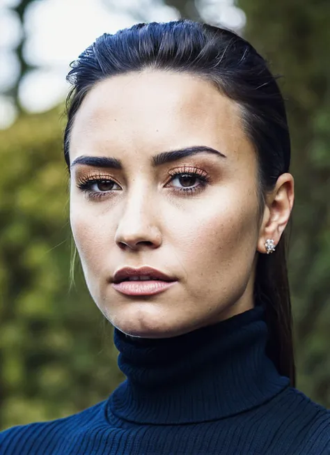 A stunning intricate full color portrait of (sks woman:1), wearing a black turtleneck, epic character composition, by ilya kuvshinov, alessio albi, nina masic, sharp focus, natural lighting, subsurface scattering, f2, 35mm, film grain, <lora:locon_demilova...