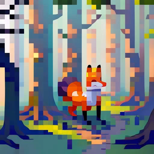 there is a pixel image of a fox in the woods