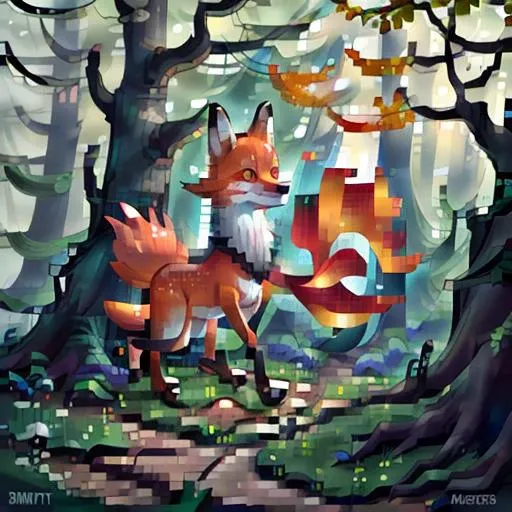 illustration of a fox in a forest with a firework