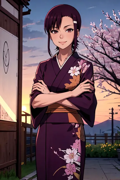 anime girl in kimono outfit standing in front of a building