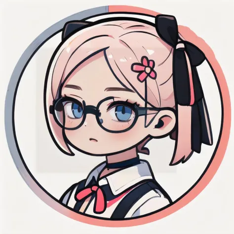 (masterpiece), best quality, highres, ultra-detailed, pastel colors, game illustration, avatar icon, (circle cut:1.2),  simple background, 
alternate hairstyle, hair ribbon,  hair ornament, black-framed eyewear,