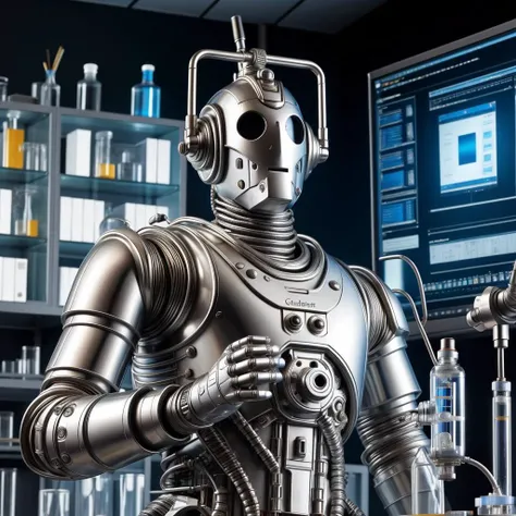 <lora:Cyberman:0.4> classic cyberman, in a science lab