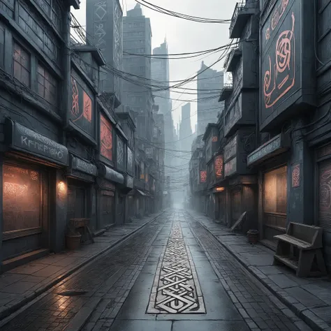 Knotwork artwork of a cyberpunk city street, nordic runes,<lora:EMS-276930-EMS:0.500000>