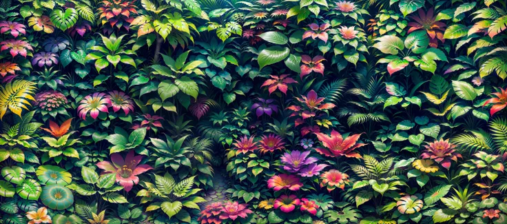 a close up of a wall with many different colored plants