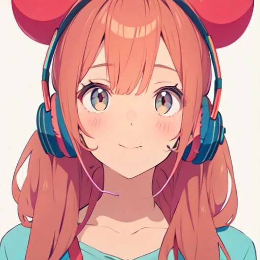 anime girl with red ears and headphones