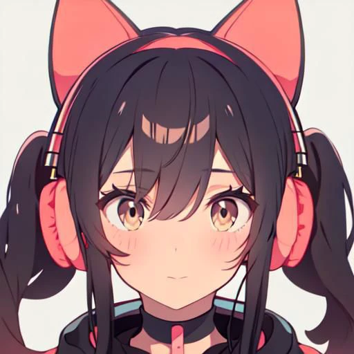 anime girl with cat ears and headphones