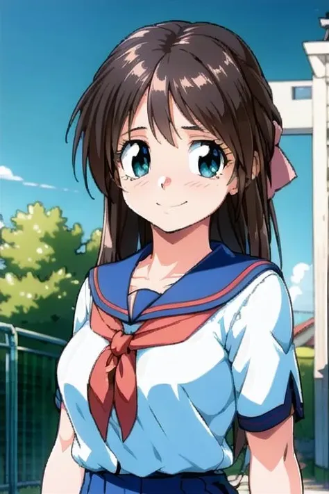 anime girl with long hair and blue eyes in uniform