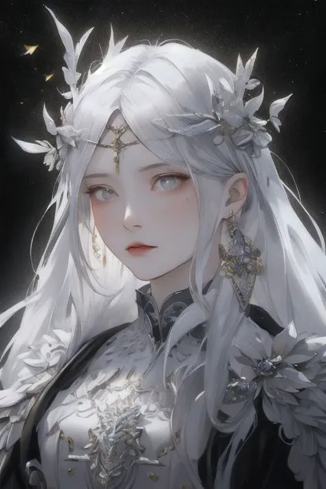 a woman with white hair and a crown on her head