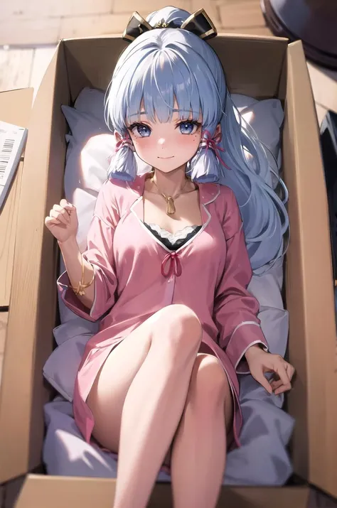 anime girl in a box with a cat on her lap