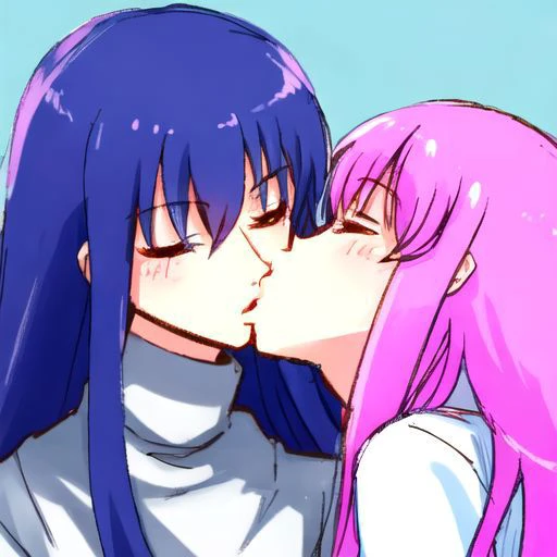 2girl , yuri , kiss