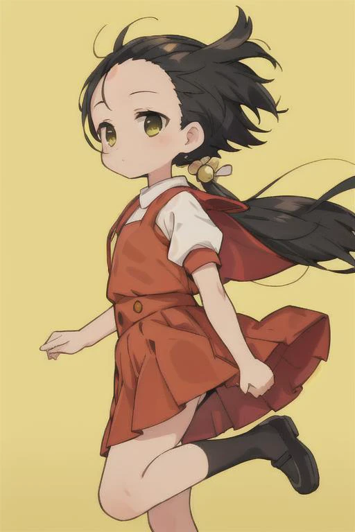 a girl in a red dress and black boots is running