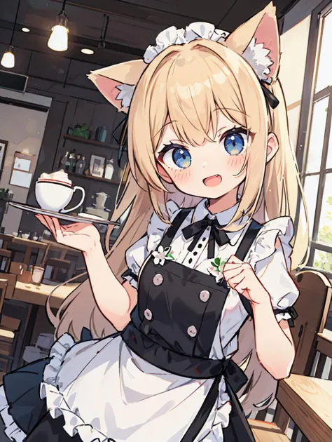 anime girl in a maid outfit holding a cup of coffee