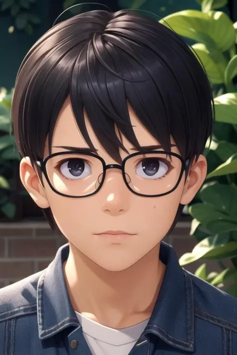 masterpiece, best quality, game cg, 1boy, solo, male focus, looking at viewer, , depth of field, ligne claire, realistic, <lora:tomoya_aki:0.72>, tomoya_aki, black hair, black eyes, glasses, , science fantasy,