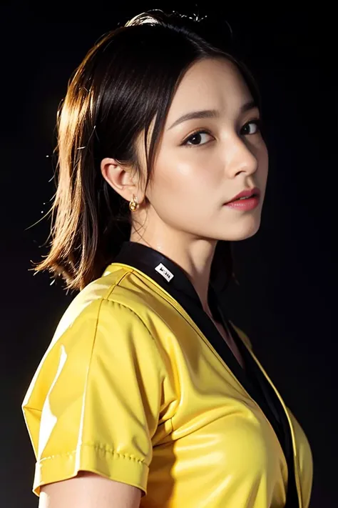 1girl, leeveless shirt, low key lights,close-up,(smile:0.6), (8k, RAW photo, ((pure black background)),best quality, masterpiece:1.2),(realistic, photo-realistic:1.37), ((((kill bill)))),<lora:janiceManChinese_v1:0.7>,(Rembrandt lighting),((((20 years old)...