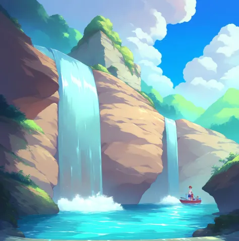 <lora:Detailed_Anime_Style_Backgrounds_for_PonyXL:0.8>,score_9,score_8_up,score_7_up,score_6_up,source anime,scenery,
waterfall in a rocky area with a small boat in the water,waterfall,scenery,