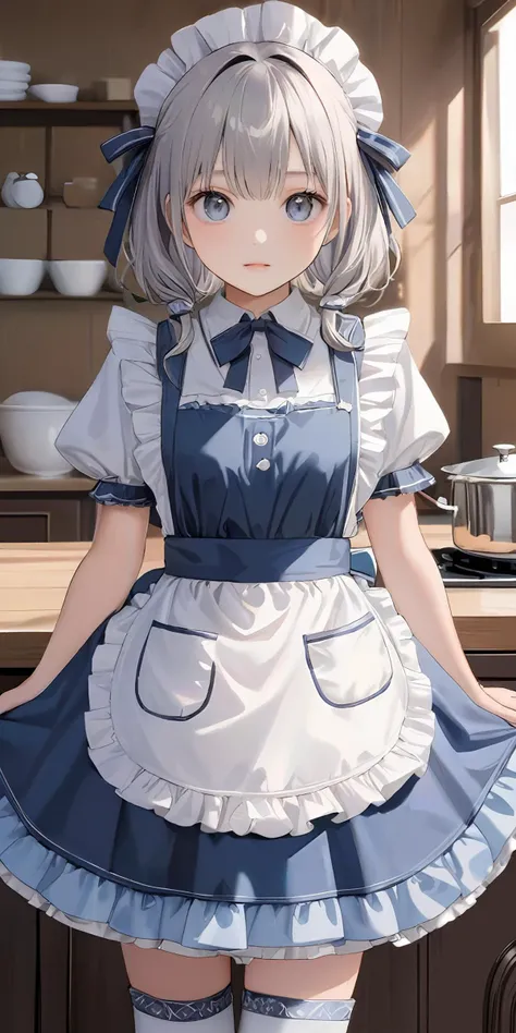 masterpiece,ultra-detailed,best quality,8K,illustration,ultra detailed face,cute face,clean skin ,shiny hair,girl,ultra-detailed-eyes, <lora:add-detail-xl:1>,cowboy shot, 
 <lora:maid_XL_V1.0:0.7> jyojifuku, frills, kneehighs,apron