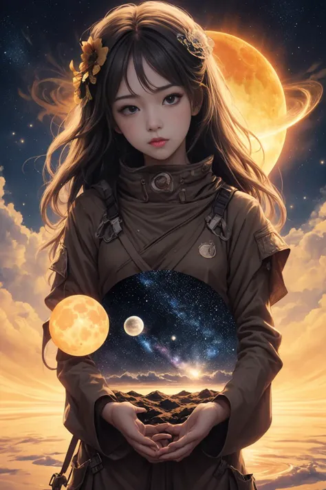 1girl,2d_artwork, <lora:Solarpunk:1.00>, moon,solar flare,milky way,