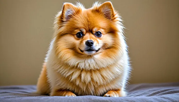 araffy dog sitting on a bed looking at the camera