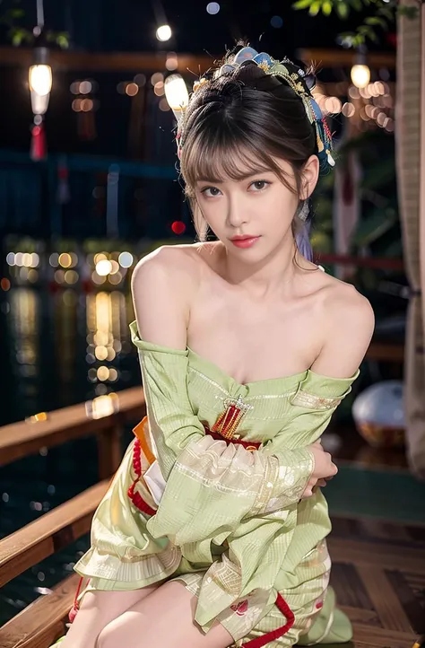 full body,standing,high resolution,(8k, best quality, masterpiece:1.2), (realistic, photo-realistic:1.2),full body, sea,hanfu, topless, walking, undressing, face of mikuya, detailed face, lipstick, long hair, hair ornament, medium breasts, looking at viewe...