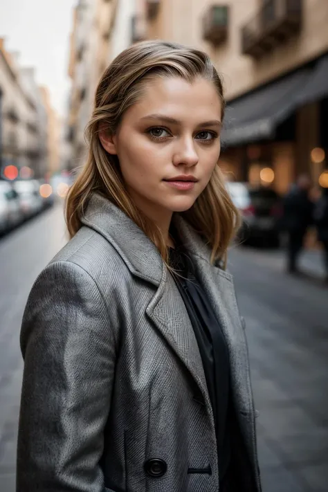 photo of (tp4lm3r), a woman, perfect hair, award-winning photo, sfw, wearing (long coat), in (A modernist Barcelona street with Gaudi architecture), 70mm, f/8, ((auto focus, color, DOF, Aperture, 8k uhd, dslr, cinematic lighting, insanely detailed and intr...