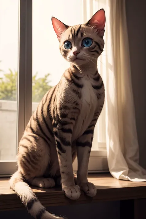 masterpiece, best quality, highres, intricate detail, lovely siamese cat, anxious but elegant, blue almond eyes, sleek fur, nervously curled tail, delicate paws, subtle color points, cute worry lines, perfect lighting, perfect shading