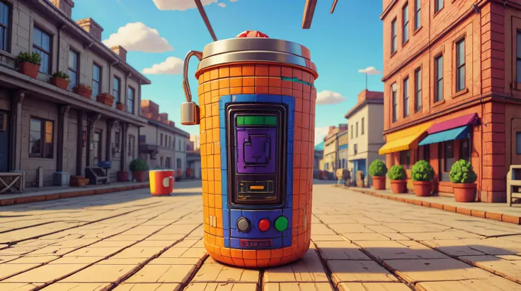 side scrolling video game <lora:NESVoxelStyle:0.75> NESVoxelStyle Travel mug <lora:add_detail:0.5> , Voxel, 3D, Pixel, plastic, shiny, (Masterpiece:1.3) (best quality:1.2) (high quality:1.1)