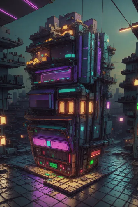 <lora:NESVoxelStyle:1> NESVoxelStyle, scenery, cyberpunk slums, neon lights, night, (masterpiece:1.2), best quality, night, <lora:LowRA:0.8>, (masterpiece:1.2), best quality