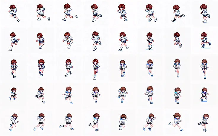 Character walking and running animation poses (8 directions)