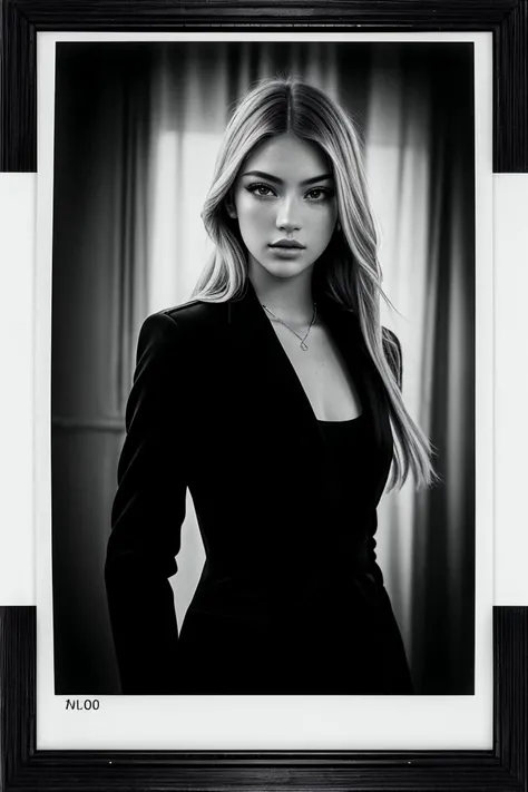 photo of beautiful (l1lyr0wland-125:0.99), a woman in a (movie premiere gala:1.1), wearing black (suit jacket:1.1),  (polaroid frame, tintype), ((Rock:1.1)), modelshoot style, (extremely detailed CG unity 8k wallpaper), professional majestic (photography b...