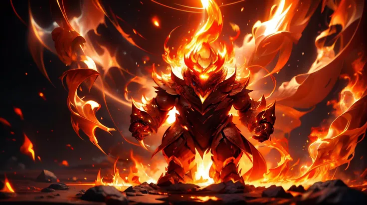 a demonic looking demonic looking demon standing in front of a fire