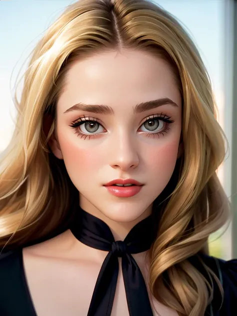 realistic photo of a beautiful 3v4nr4ch3l woman,1girl, solo, long hair, breasts, blonde hair, small breasts, lips, makeup, looki...