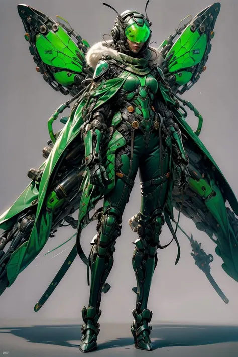 a woman in a green costume with a butterfly wings