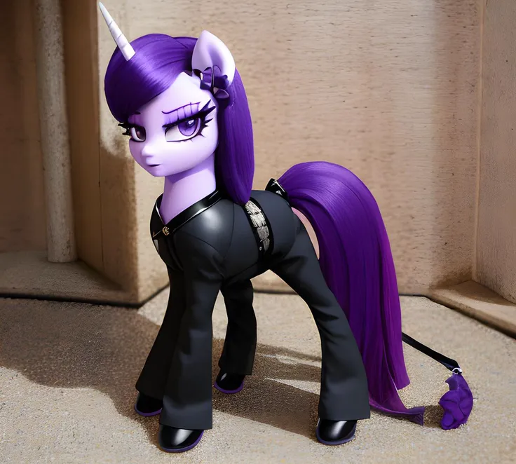 pale makeup, (goth rarity), pony, purple hair, eyeliner, solo