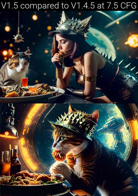 woman eating cat dinner, spiky, greebles, outer space hat, piss futurism