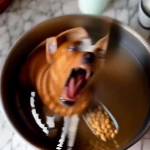 <lora:weirogs_del:1.0>, dog wading in pot of full of pinto beans,