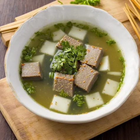 Thick soup with twfood01, steaming, rich, savory, ((twfood01, a traditional delicacy)), ((thick soup, symbol of comfort and warmth)), ((steaming, indicating its hot and fresh)), ((rich and savory, describing the flavor)), ((realistic, detailed depiction))