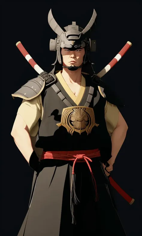 a close up of a person in a samurai outfit with two swords