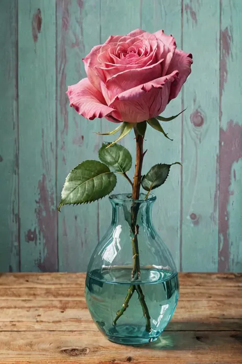 a single rose in a vase on a wooden table, vaporwave, painterly style, oil paint <lora:WildcardX-XL-Detail-Enhancer:0.8>