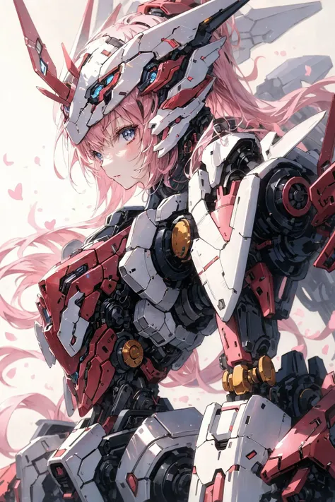 a close up of a robot with a pink and white hair