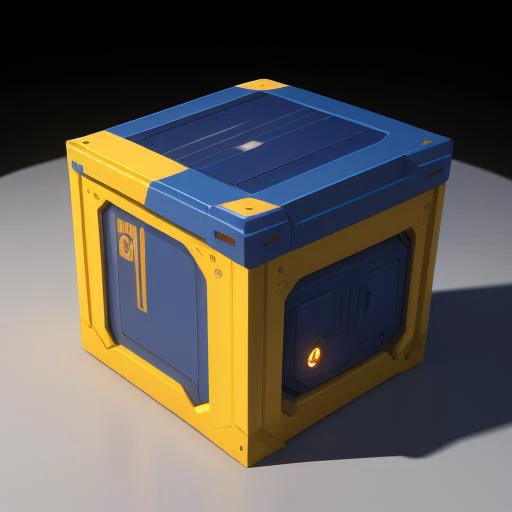 there is a small yellow and blue box on a table