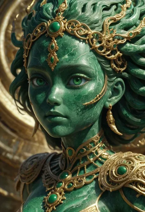 closeup. malachite girl, i masterpiece, extra detailed, intricate details, fantasy, multilayer, make from ancient stone, muted colors,  digital illustration, approaching perfection, dynamic, highly detailed,, golden ratio, intricate, epic, highly detailed,...