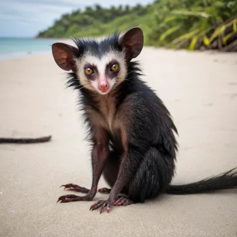 Aye-aye relaxing on the beach