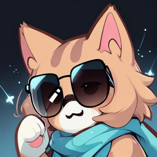 cartoon cat wearing sunglasses and a scarf waving