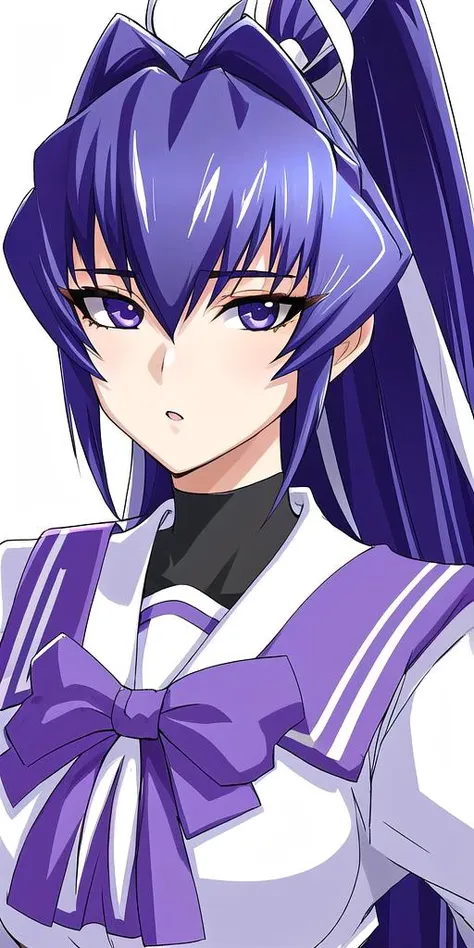 a close up of a person with a purple hair and a bow