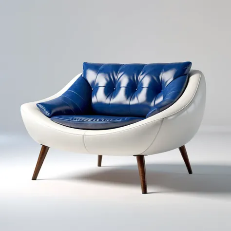 a close up of a chair with a blue cushion on it