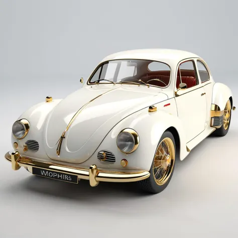 a close up of a white car with gold trims on a white background